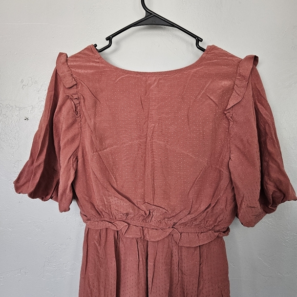 Skies Are Blue Women's Small Pink Puff Sleeve Midi Sundress Knee Length Surplice - Picture 8 of 9